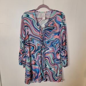 La Blanca Colorful Swirl Pattern Mini Dress Size Large